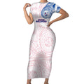Personalized Western Bulldogs Polynesian Short Sleeve Bodycon Dress Tribal Chest and Sleeve Tattoo Heritage Warrior