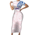 Personalized Western Bulldogs Polynesian Short Sleeve Bodycon Dress Tribal Chest and Sleeve Tattoo Heritage Warrior