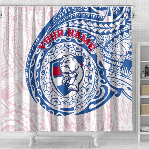 Personalized Western Bulldogs Polynesian Shower Curtain Tribal Chest and Sleeve Tattoo Heritage Warrior