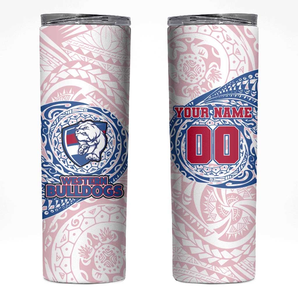 Personalized Western Bulldogs Polynesian Skinny Tumbler Tribal Chest and Sleeve Tattoo Heritage Warrior