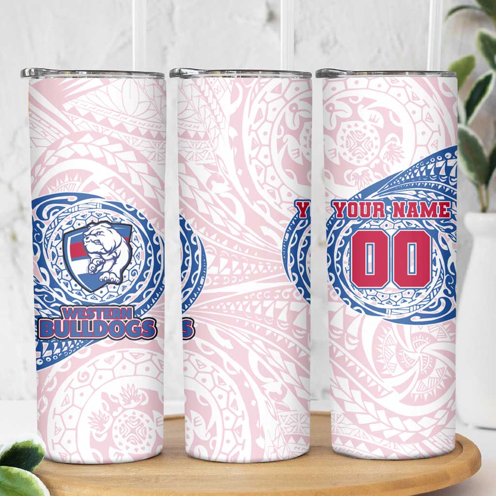 Personalized Western Bulldogs Polynesian Skinny Tumbler Tribal Chest and Sleeve Tattoo Heritage Warrior
