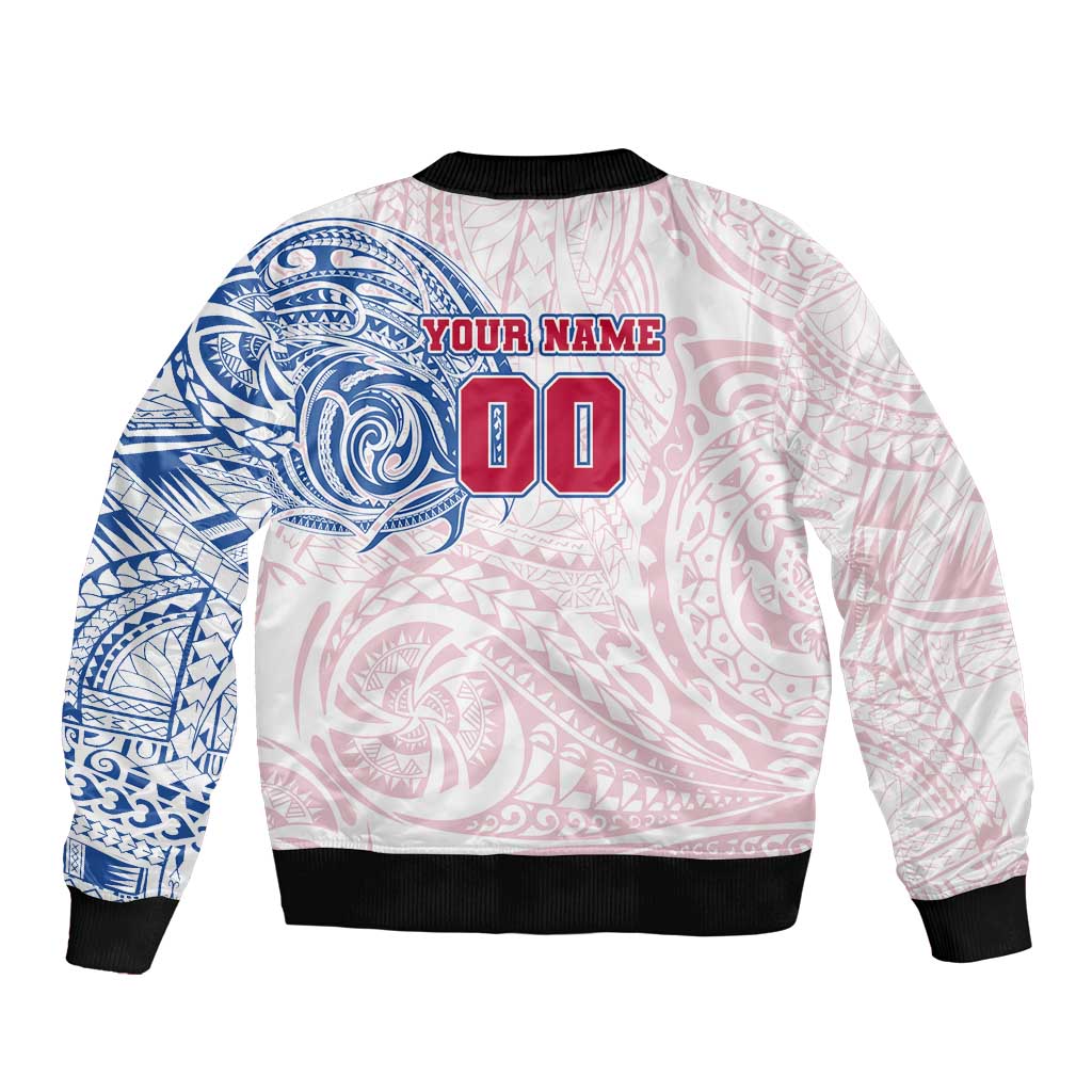 Personalized Western Bulldogs Polynesian Sleeve Zip Bomber Jacket Tribal Chest and Sleeve Tattoo Heritage Warrior