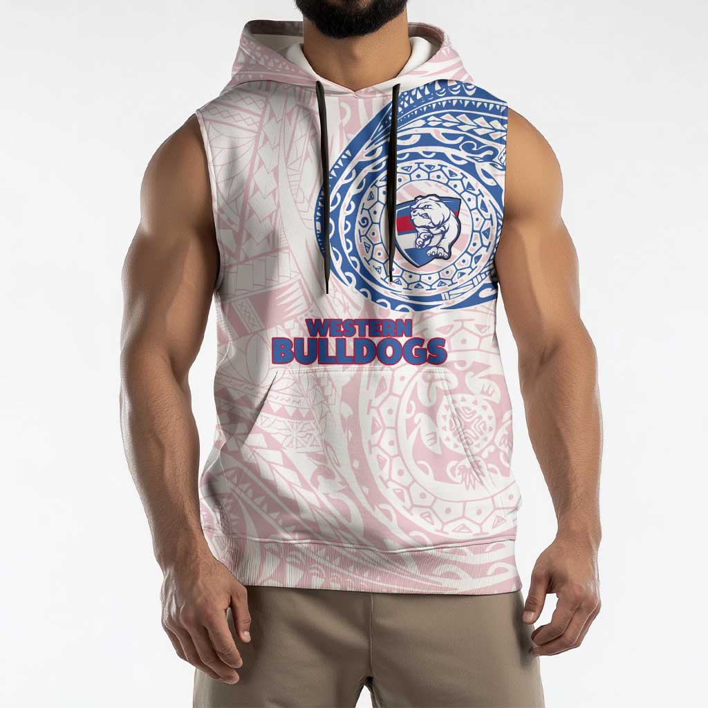 Personalized Western Bulldogs Polynesian Sleeveless Hoodie Tribal Chest and Sleeve Tattoo Heritage Warrior