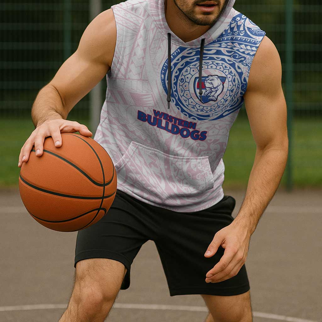 Personalized Western Bulldogs Polynesian Sleeveless Hoodie Tribal Chest and Sleeve Tattoo Heritage Warrior