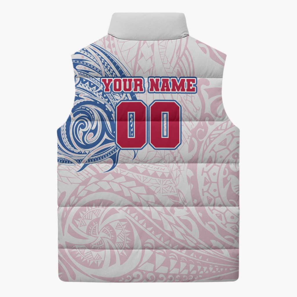 Personalized Western Bulldogs Polynesian Sleeveless Puffer Jacket Tribal Chest and Sleeve Tattoo Heritage Warrior
