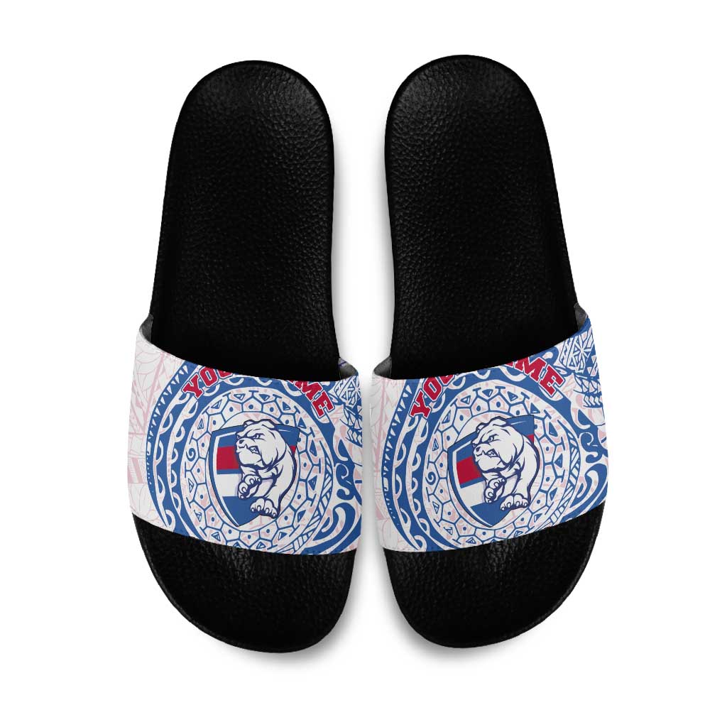 Personalized Western Bulldogs Polynesian Slide Sandals Tribal Chest and Sleeve Tattoo Heritage Warrior