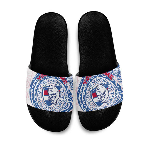 Personalized Western Bulldogs Polynesian Slide Sandals Tribal Chest and Sleeve Tattoo Heritage Warrior