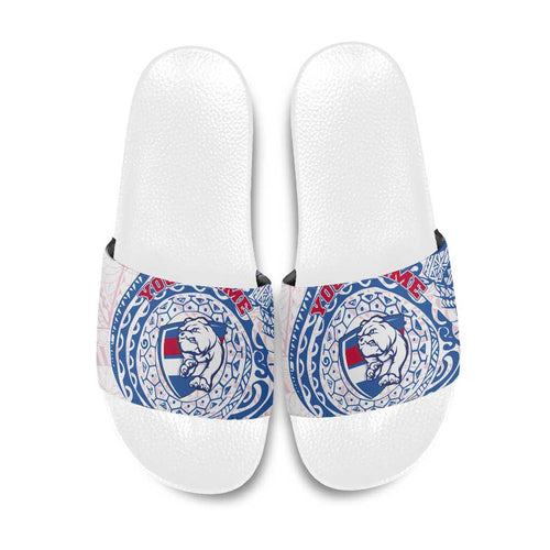 Personalized Western Bulldogs Polynesian Slide Sandals Tribal Chest and Sleeve Tattoo Heritage Warrior