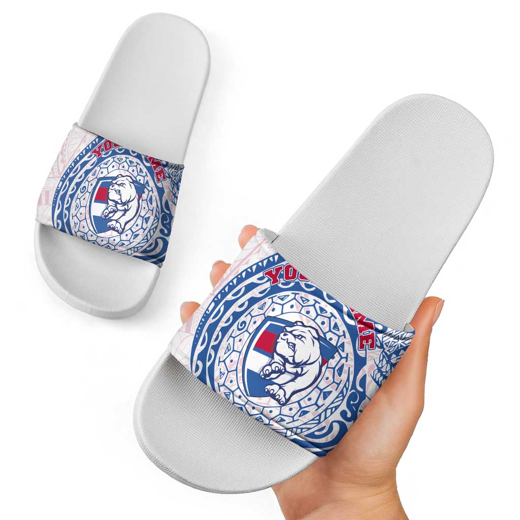 Personalized Western Bulldogs Polynesian Slide Sandals Tribal Chest and Sleeve Tattoo Heritage Warrior