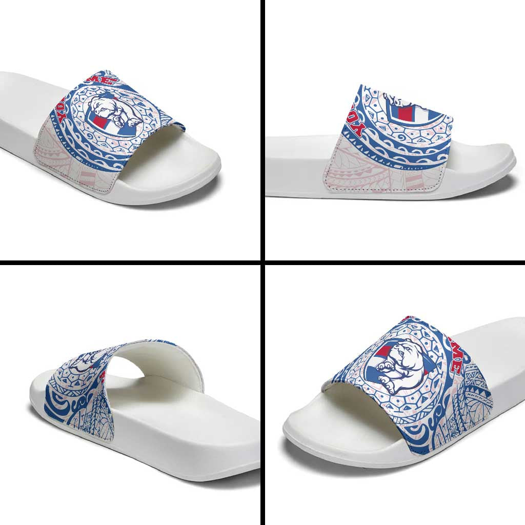 Personalized Western Bulldogs Polynesian Slide Sandals Tribal Chest and Sleeve Tattoo Heritage Warrior