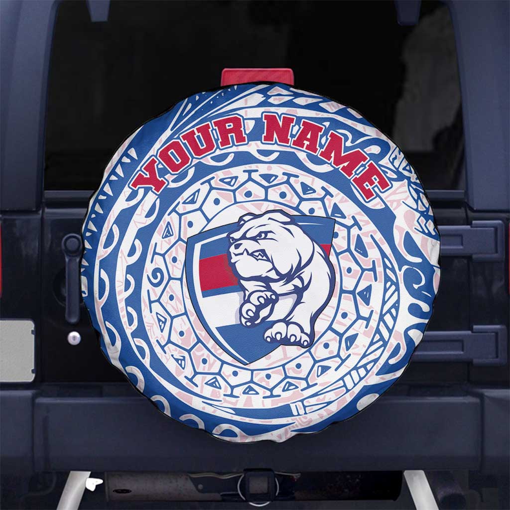 Personalized Western Bulldogs Polynesian Spare Tire Cover Tribal Chest and Sleeve Tattoo Heritage Warrior