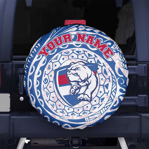 Personalized Western Bulldogs Polynesian Spare Tire Cover Tribal Chest and Sleeve Tattoo Heritage Warrior