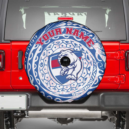 Personalized Western Bulldogs Polynesian Spare Tire Cover Tribal Chest and Sleeve Tattoo Heritage Warrior