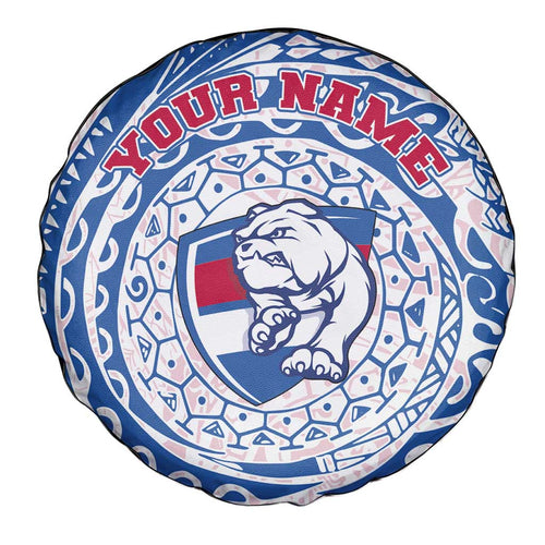 Personalized Western Bulldogs Polynesian Spare Tire Cover Tribal Chest and Sleeve Tattoo Heritage Warrior