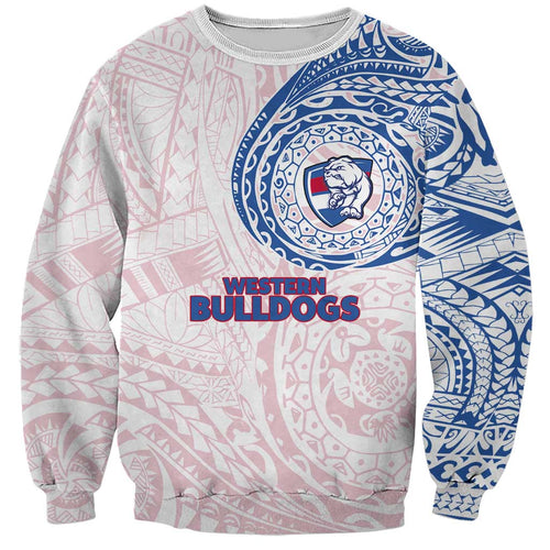 Personalized Western Bulldogs Polynesian Sweatshirt Tribal Chest and Sleeve Tattoo Heritage Warrior