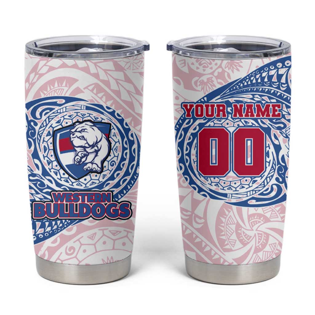 Personalized Western Bulldogs Polynesian Tumbler Cup Tribal Chest and Sleeve Tattoo Heritage Warrior