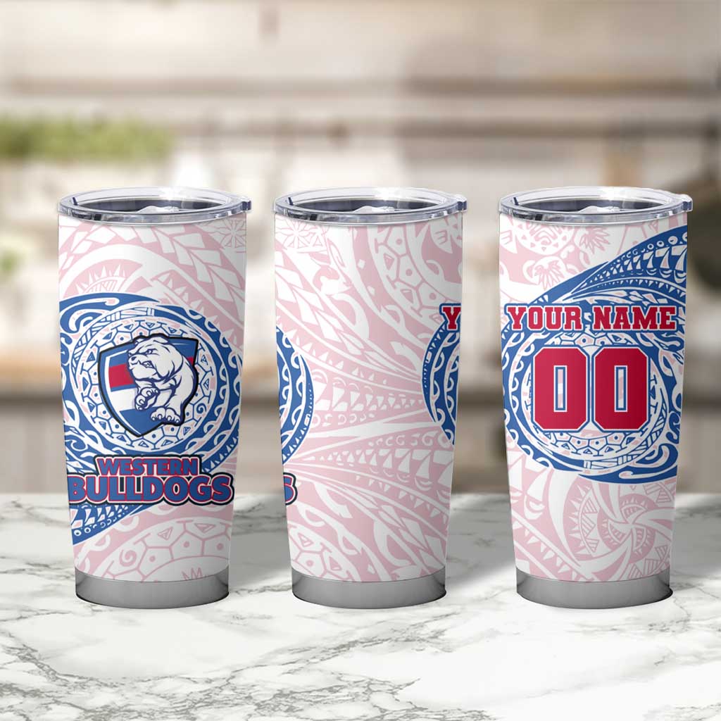 Personalized Western Bulldogs Polynesian Tumbler Cup Tribal Chest and Sleeve Tattoo Heritage Warrior