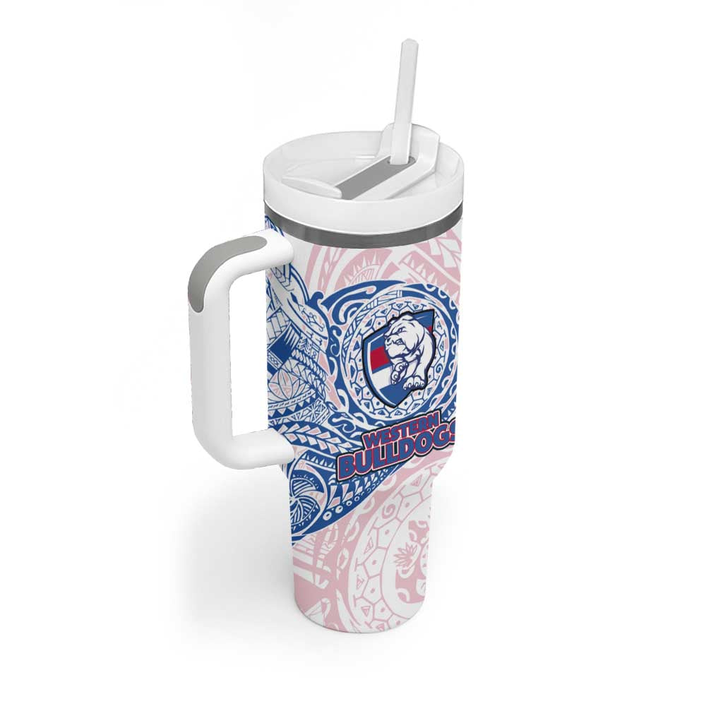 Personalized Western Bulldogs Polynesian Tumbler With Handle Tribal Chest and Sleeve Tattoo Heritage Warrior