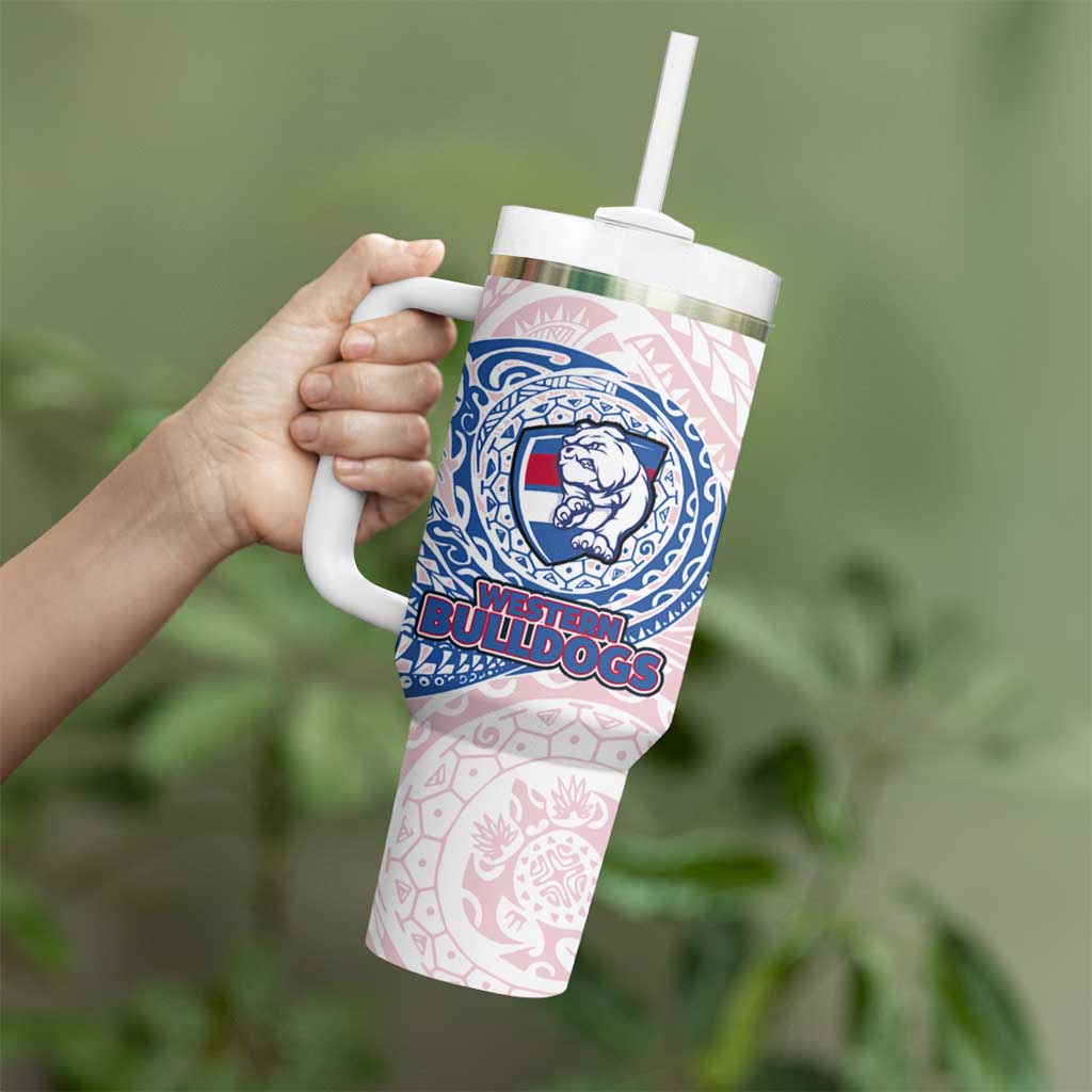 Personalized Western Bulldogs Polynesian Tumbler With Handle Tribal Chest and Sleeve Tattoo Heritage Warrior