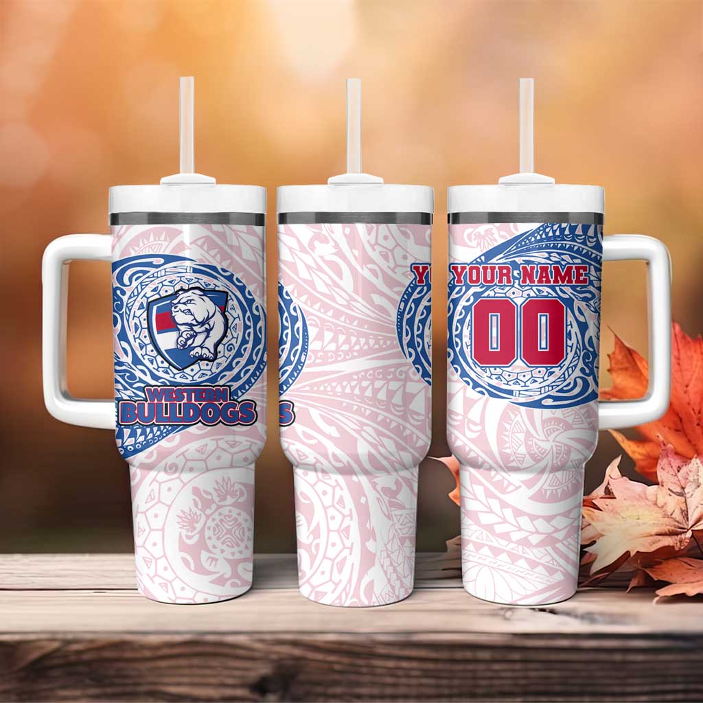 Personalized Western Bulldogs Polynesian Tumbler With Handle Tribal Chest and Sleeve Tattoo Heritage Warrior