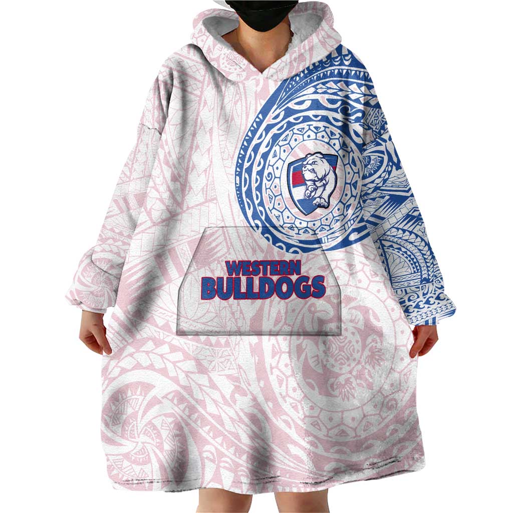 Personalized Western Bulldogs Polynesian Wearable Blanket Hoodie Tribal Chest and Sleeve Tattoo Heritage Warrior