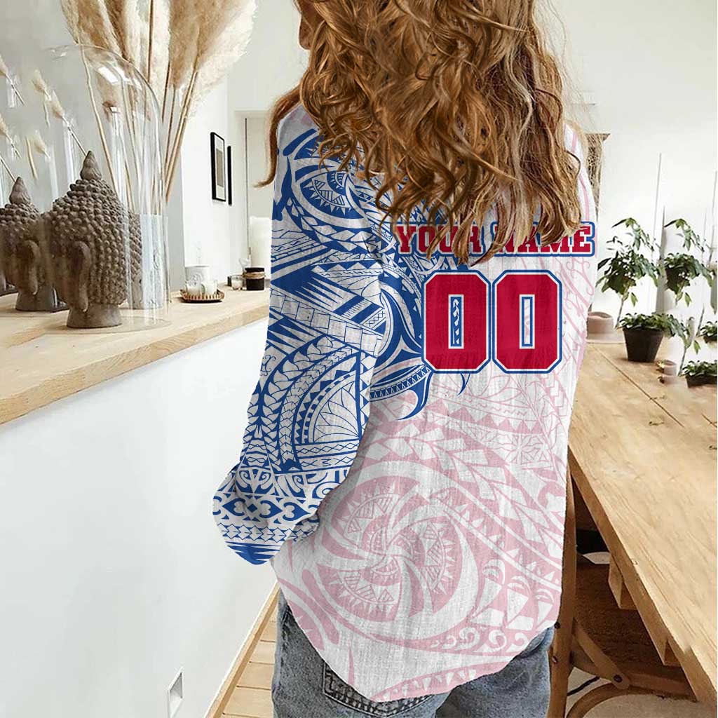 Personalized Western Bulldogs Polynesian Women Casual Shirt Tribal Chest and Sleeve Tattoo Heritage Warrior