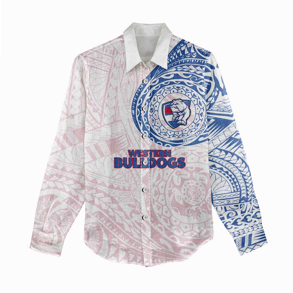 Personalized Western Bulldogs Polynesian Women Casual Shirt Tribal Chest and Sleeve Tattoo Heritage Warrior