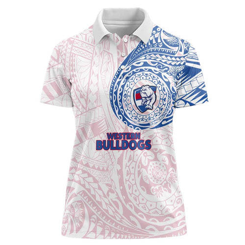 Personalized Western Bulldogs Polynesian Women Polo Shirt Tribal Chest and Sleeve Tattoo Heritage Warrior