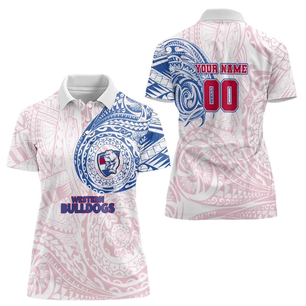 Personalized Western Bulldogs Polynesian Women Polo Shirt Tribal Chest and Sleeve Tattoo Heritage Warrior