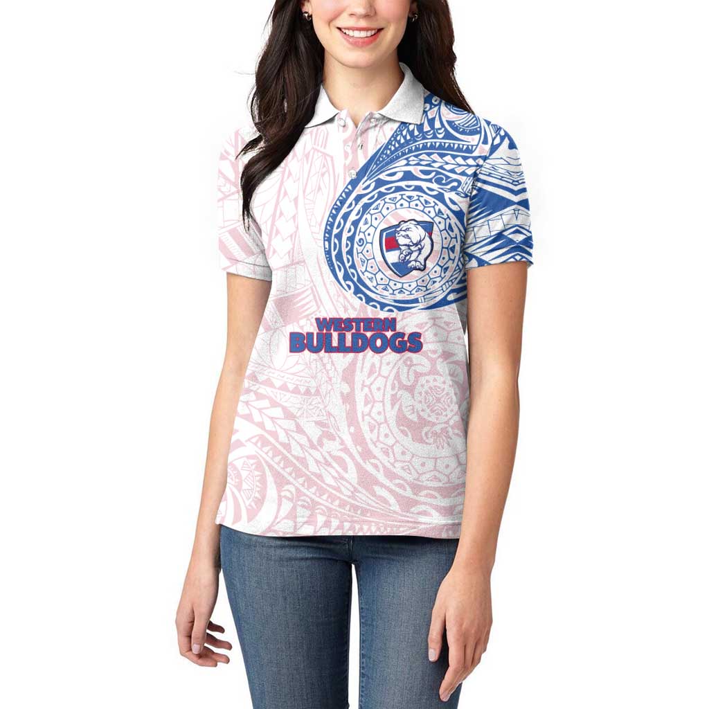 Personalized Western Bulldogs Polynesian Women Polo Shirt Tribal Chest and Sleeve Tattoo Heritage Warrior