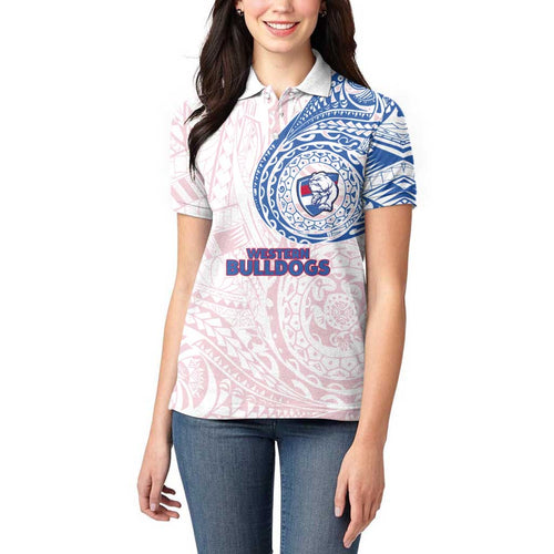 Personalized Western Bulldogs Polynesian Women Polo Shirt Tribal Chest and Sleeve Tattoo Heritage Warrior