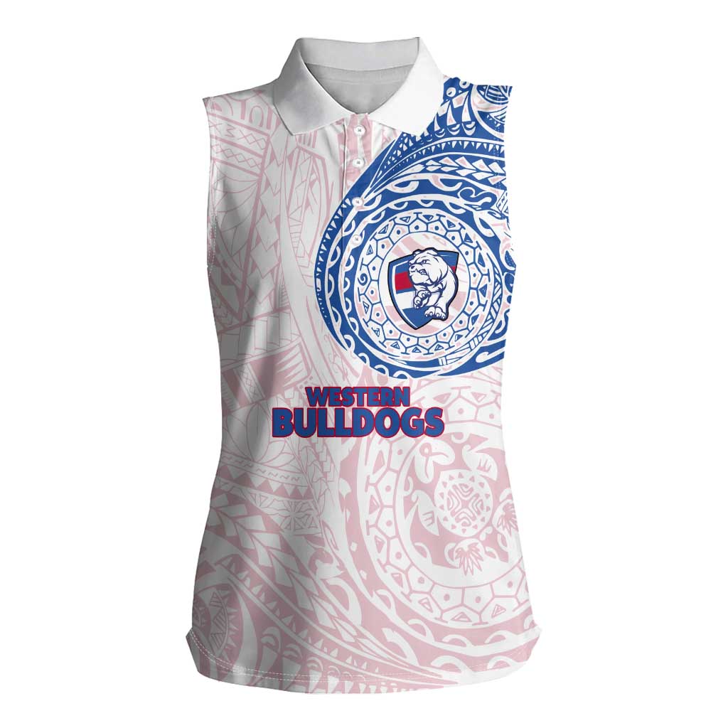 Personalized Western Bulldogs Polynesian Women Sleeveless Polo Shirt Tribal Chest and Sleeve Tattoo Heritage Warrior