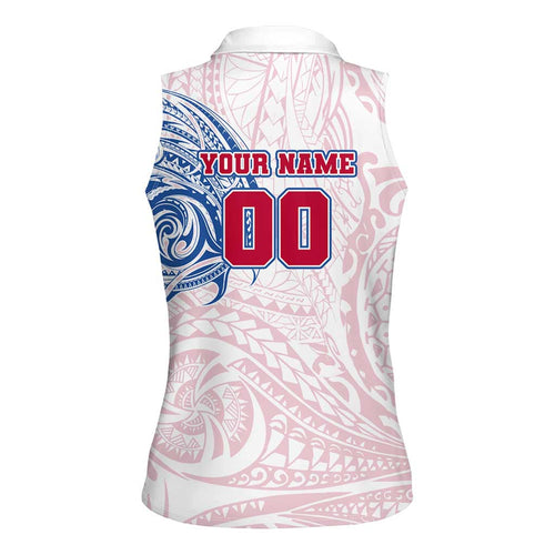 Personalized Western Bulldogs Polynesian Women Sleeveless Polo Shirt Tribal Chest and Sleeve Tattoo Heritage Warrior