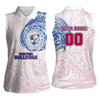 Personalized Western Bulldogs Polynesian Women Sleeveless Polo Shirt Tribal Chest and Sleeve Tattoo Heritage Warrior