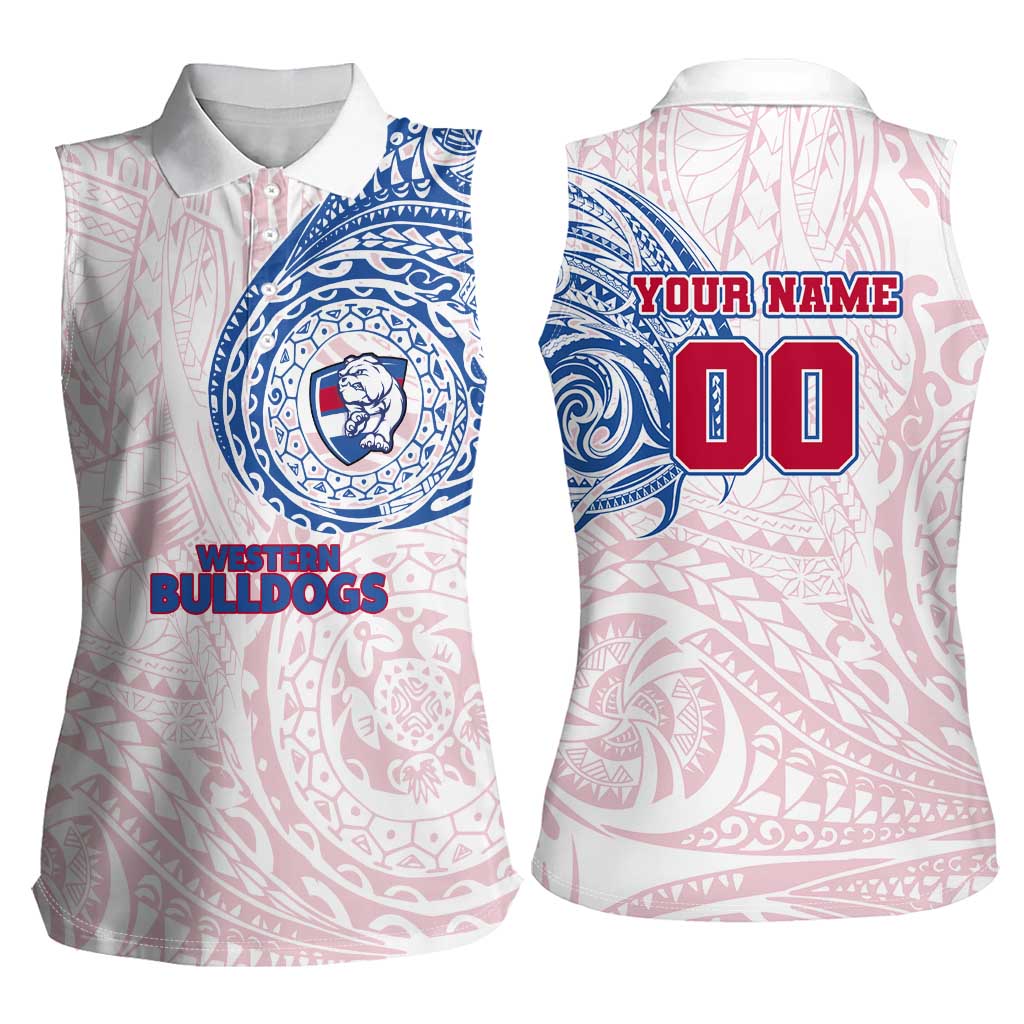 Personalized Western Bulldogs Polynesian Women Sleeveless Polo Shirt Tribal Chest and Sleeve Tattoo Heritage Warrior