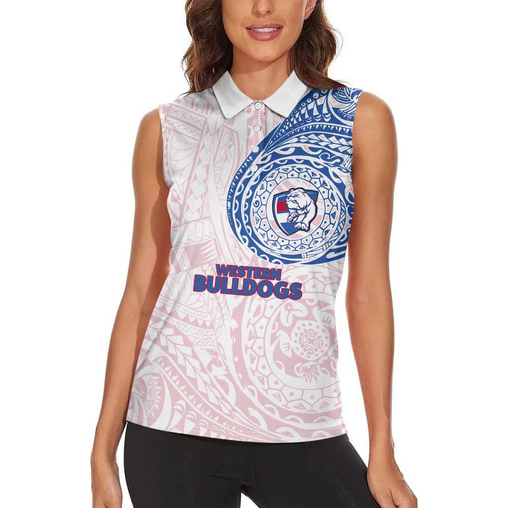 Personalized Western Bulldogs Polynesian Women Sleeveless Polo Shirt Tribal Chest and Sleeve Tattoo Heritage Warrior