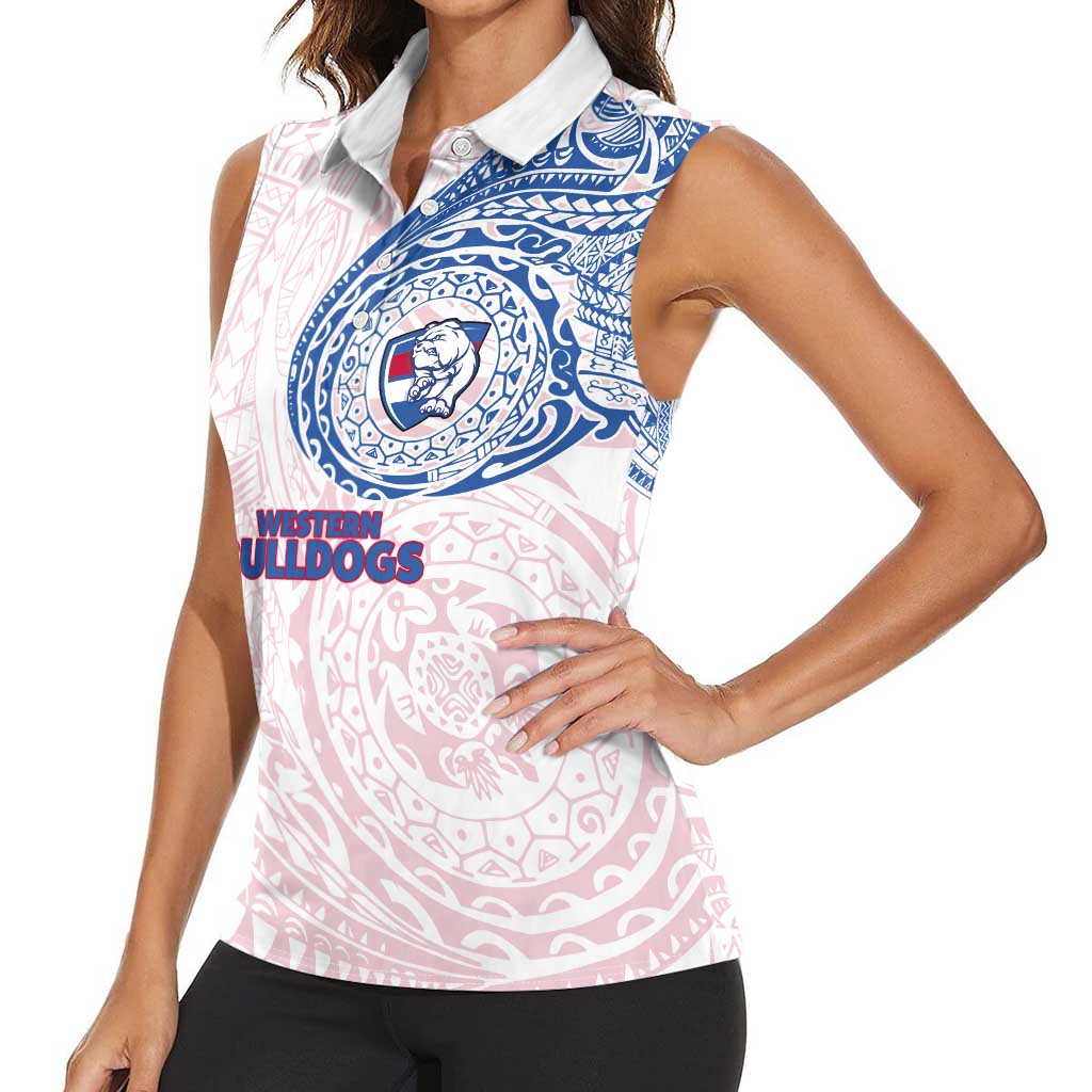 Personalized Western Bulldogs Polynesian Women Sleeveless Polo Shirt Tribal Chest and Sleeve Tattoo Heritage Warrior