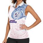 Personalized Western Bulldogs Polynesian Women Sleeveless Polo Shirt Tribal Chest and Sleeve Tattoo Heritage Warrior