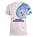 Personalized Western Bulldogs Polynesian Women V-Neck T-Shirt Tribal Chest and Sleeve Tattoo Heritage Warrior