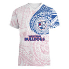 Personalized Western Bulldogs Polynesian Women V-Neck T-Shirt Tribal Chest and Sleeve Tattoo Heritage Warrior