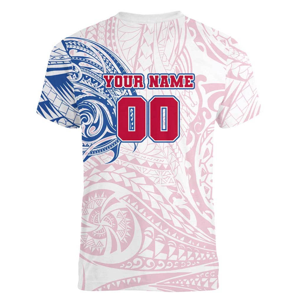 Personalized Western Bulldogs Polynesian Women V-Neck T-Shirt Tribal Chest and Sleeve Tattoo Heritage Warrior