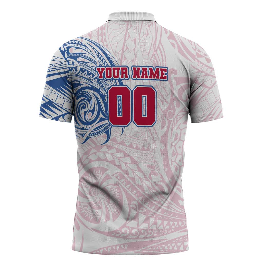 Personalized Western Bulldogs Polynesian Zipper Polo Shirt Tribal Chest and Sleeve Tattoo Heritage Warrior