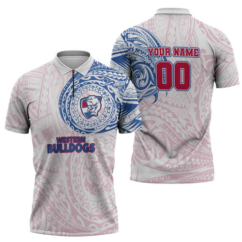 Personalized Western Bulldogs Polynesian Zipper Polo Shirt Tribal Chest and Sleeve Tattoo Heritage Warrior
