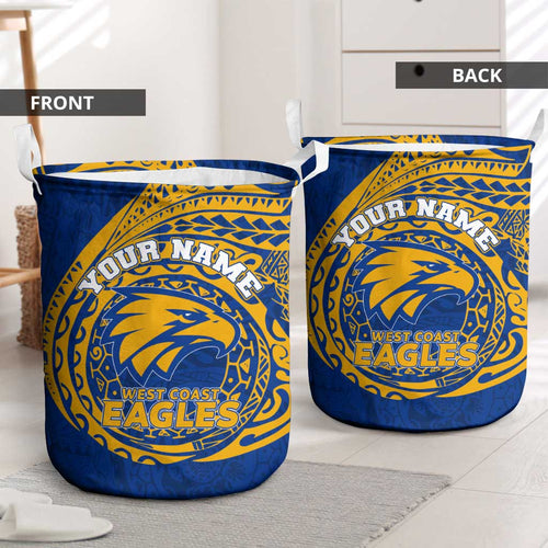 Personalized West Coast Eagles Polynesian Laundry Basket Tribal Chest and Sleeve Tattoo Heritage Warrior