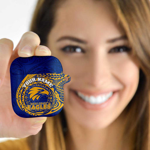 Personalized West Coast Eagles Polynesian AirPods Case Tribal Chest and Sleeve Tattoo Heritage Warrior
