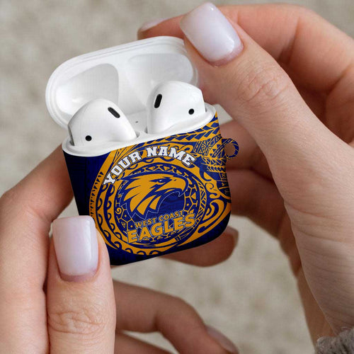 Personalized West Coast Eagles Polynesian AirPods Case Tribal Chest and Sleeve Tattoo Heritage Warrior