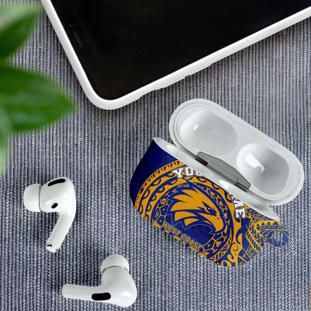 Personalized West Coast Eagles Polynesian AirPods Case Tribal Chest and Sleeve Tattoo Heritage Warrior
