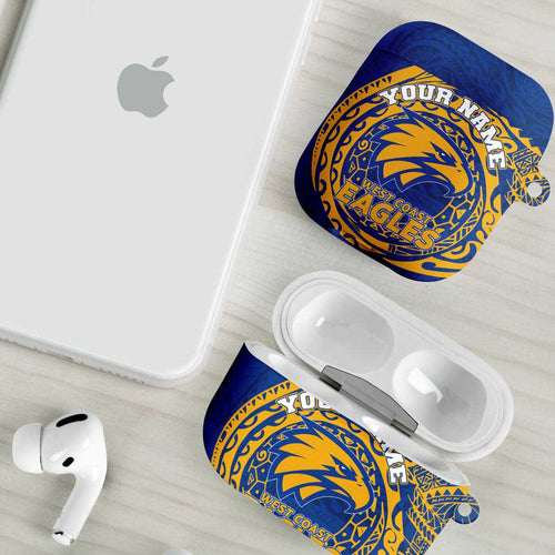 Personalized West Coast Eagles Polynesian AirPods Case Tribal Chest and Sleeve Tattoo Heritage Warrior