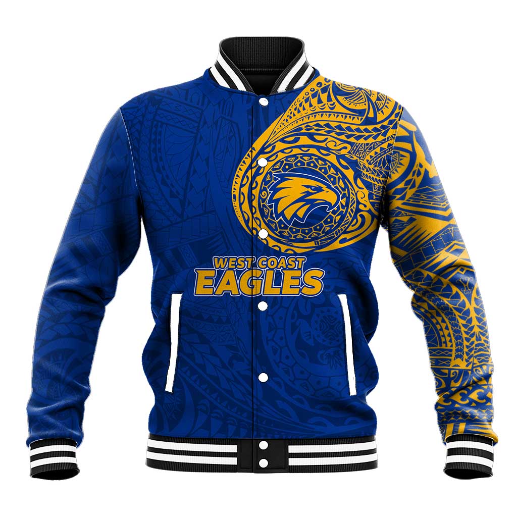 Personalized West Coast Eagles Polynesian Baseball Jacket Tribal Chest and Sleeve Tattoo Heritage Warrior