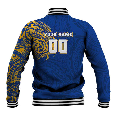 Personalized West Coast Eagles Polynesian Baseball Jacket Tribal Chest and Sleeve Tattoo Heritage Warrior